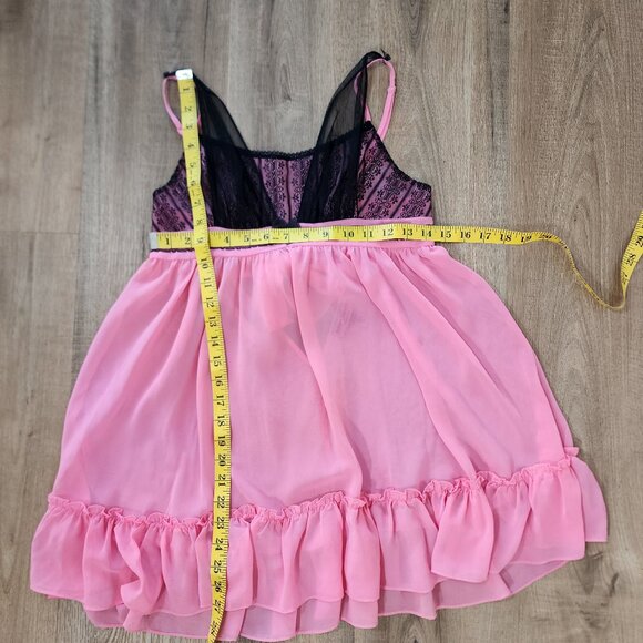 Betsey Johnson Pink Black Sheer Babydoll Top Ruffle Hem Flowy Coquette Size S - Picture 5 of 8
